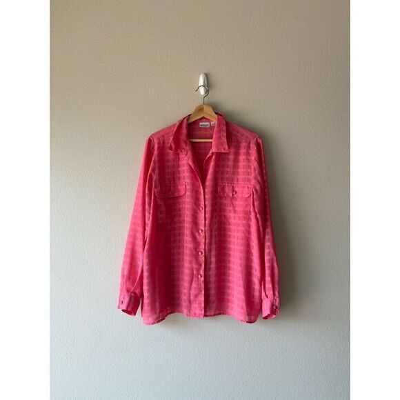 liz baker plaid sheer button front long sleeve - Picture 1 of 5